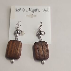 Ethel & Myrtle Inc Earrings Wooden Silver  Tone